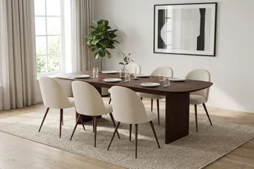 Alma spisegruppe rektangulær 220 cm valnøtt med 6 Nibe Plus spisestoler - Valnøtt/hvit - Møbler - Bord - Spisegruppe