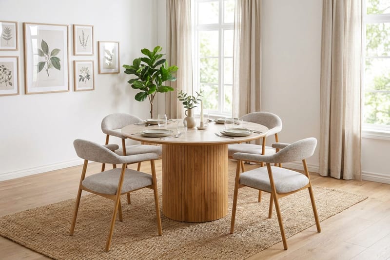Arvo Spisegruppe rund 120 cm Eik med 4 Ronja Spisestoler - Eik/Eik - Møbler - Bord - Spisegruppe