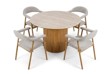 Arvo Spisegruppe rund 120 cm Eik med 4 Ronja Spisestoler - Eik/Eik - Møbler - Bord - Spisegruppe