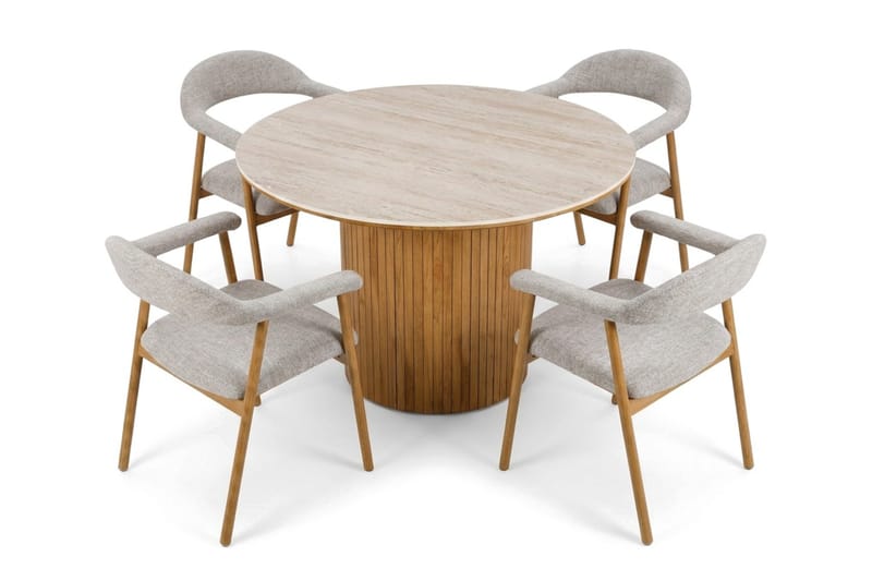 Arvo Spisegruppe rund 120 cm Eik med 4 Ronja Spisestoler - Eik/Eik - Møbler - Bord - Spisegruppe
