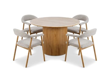 Arvo Spisegruppe rund 120 cm Eik med 4 Ronja Spisestoler - Eik/Eik - Møbler - Bord - Spisegruppe