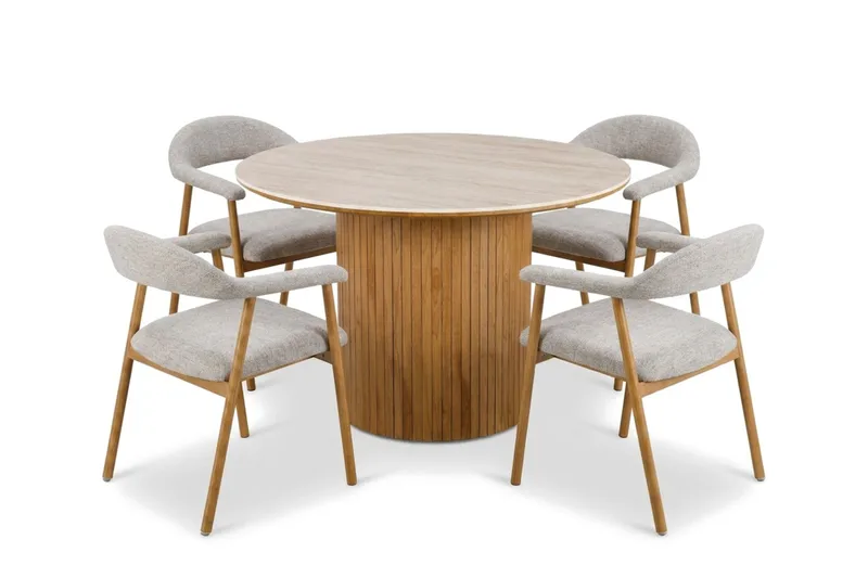 Arvo Spisegruppe rund 120 cm Eik med 4 Ronja Spisestoler, Eik/Eik