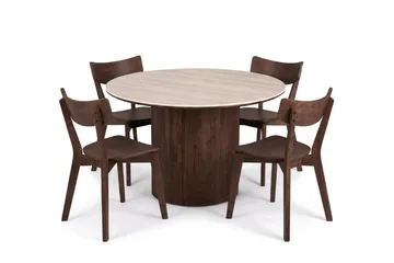 Arvo spisegruppe rund 120 cm valnøtt med 4 Amelia spisestoler - Valnøtt - Møbler - Bord - Spisegruppe