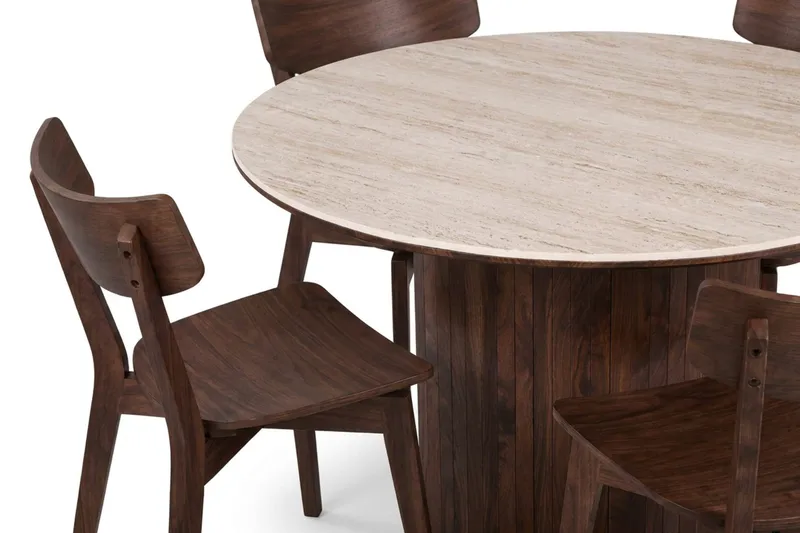 Arvo spisegruppe rund 120 cm valnøtt med 4 Amelia spisestoler - Valnøtt - Møbler - Bord - Spisegruppe