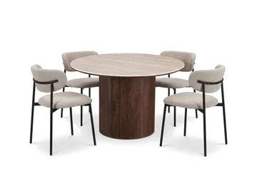 Arvo Spisegruppe rund 120 cm Valnøtt med 4 Lucy Spisestoler - Valnøtt - Møbler - Bord - Spisegruppe