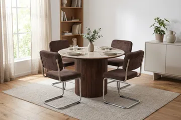 Arvo spisegruppe rund 120 cm valnøtt med 4 Milva spisestoler - Valnøtt - Møbler - Bord - Spisegruppe