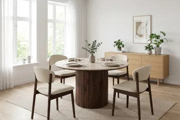 Arvo spisegruppe rund 120 cm valnøtt med 4 Nala spisestoler - Valnøtt - Møbler - Bord - Spisegruppe