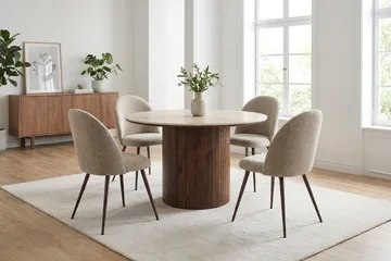 Arvo spisegruppe rund 120 cm valnøtt med 4 Nibe Plus spisestoler - Valnøtt - Møbler - Bord - Spisegruppe