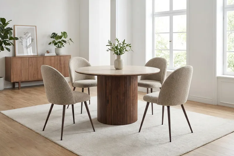 Arvo spisegruppe rund 120 cm valnøtt med 4 Nibe Plus spisestoler - Valnøtt - Møbler - Bord - Spisegruppe