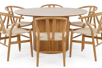 Arvo Spisegruppe rund 150 cm Eik med 6 Dastoori Spisestoler - Eik - Møbler - Bord - Spisegruppe