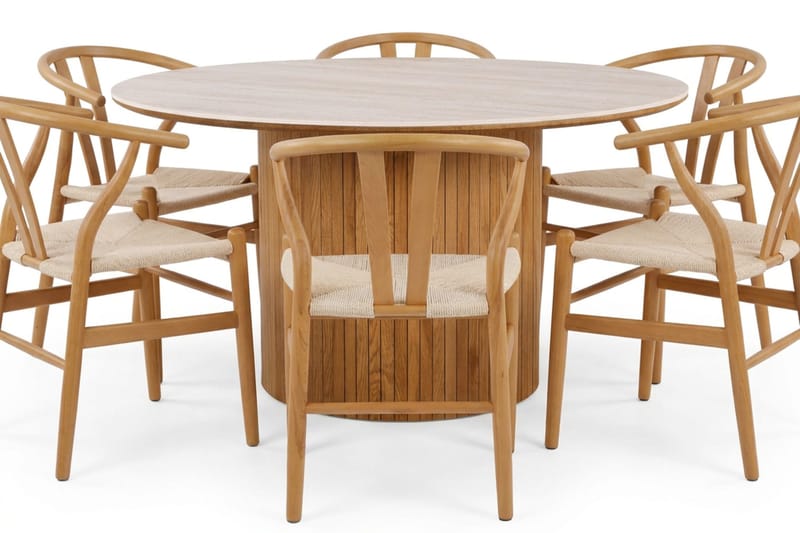 Arvo Spisegruppe rund 150 cm Eik med 6 Dastoori Spisestoler - Eik - Møbler - Bord - Spisegruppe