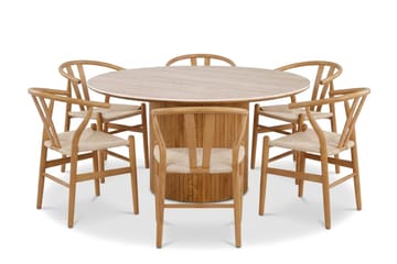 Arvo Spisegruppe rund 150 cm Eik med 6 Dastoori Spisestoler - Eik - Møbler - Bord - Spisegruppe