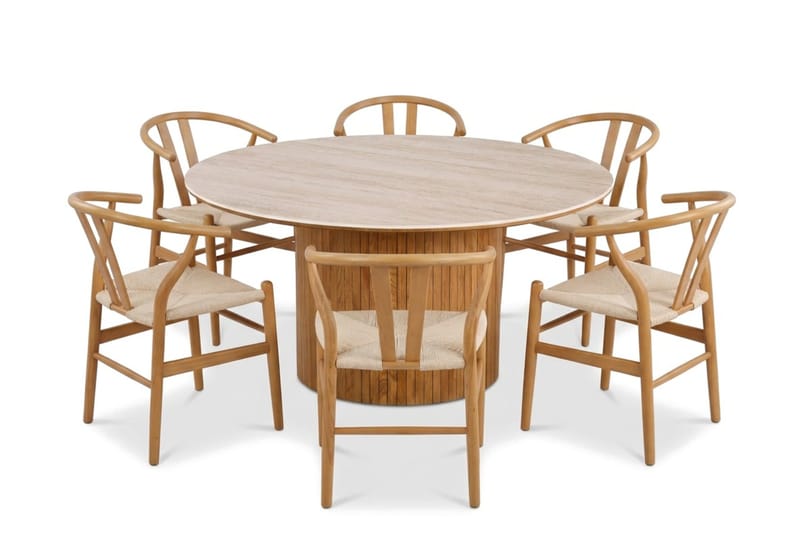 Arvo Spisegruppe rund 150 cm Eik med 6 Dastoori Spisestoler - Eik - Møbler - Bord - Spisegruppe