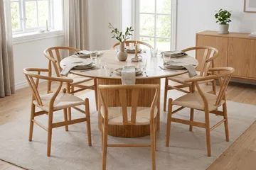 Arvo Spisegruppe rund 150 cm Eik med 6 Dastoori Spisestoler - Eik - Møbler - Bord - Spisegruppe