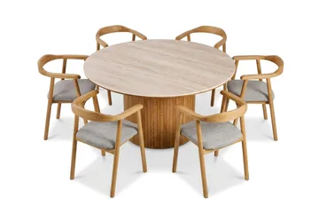 Arvo spisegruppe rund 150 cm eik med 6 Jolie spisestoler - Eik - Møbler - Bord - Spisegruppe