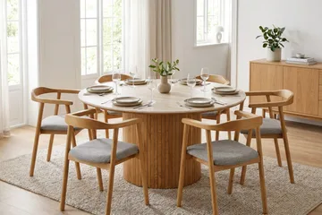 Arvo spisegruppe rund 150 cm eik med 6 Jolie spisestoler - Eik - Møbler - Bord - Spisegruppe