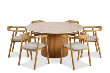 Arvo spisegruppe rund 150 cm eik med 6 Jolie spisestoler - Eik - Møbler - Bord - Spisegruppe