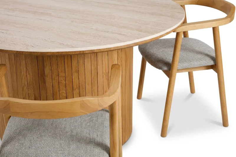 Arvo spisegruppe rund 150 cm eik med 6 Jolie spisestoler - Eik - Møbler - Bord - Spisegruppe