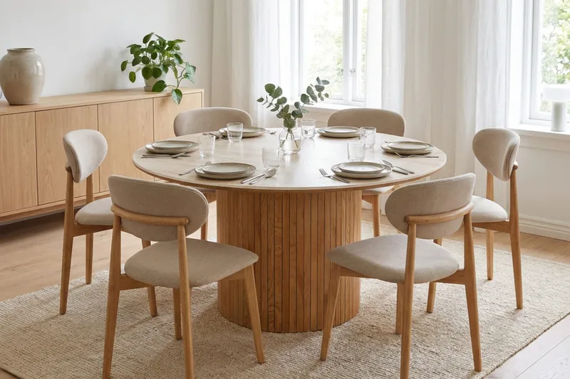 Arvo spisegruppe rund 150 cm eik med 6 Molly spisestoler - Eik - Møbler - Bord - Spisegruppe