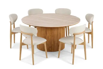 Arvo spisegruppe rund 150 cm eik med 6 Molly spisestoler - Eik - Møbler - Bord - Spisegruppe