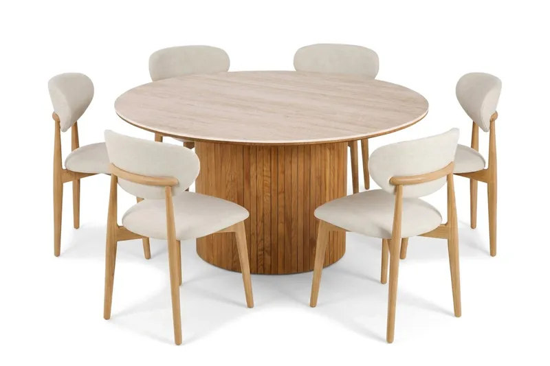 Arvo spisegruppe rund 150 cm eik med 6 Molly spisestoler - Eik - Møbler - Bord - Spisegruppe