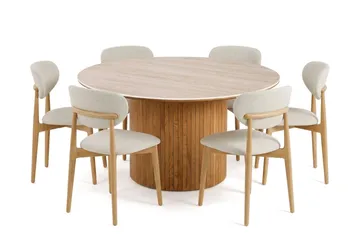Arvo spisegruppe rund 150 cm eik med 6 Molly spisestoler - Eik - Møbler - Bord - Spisegruppe