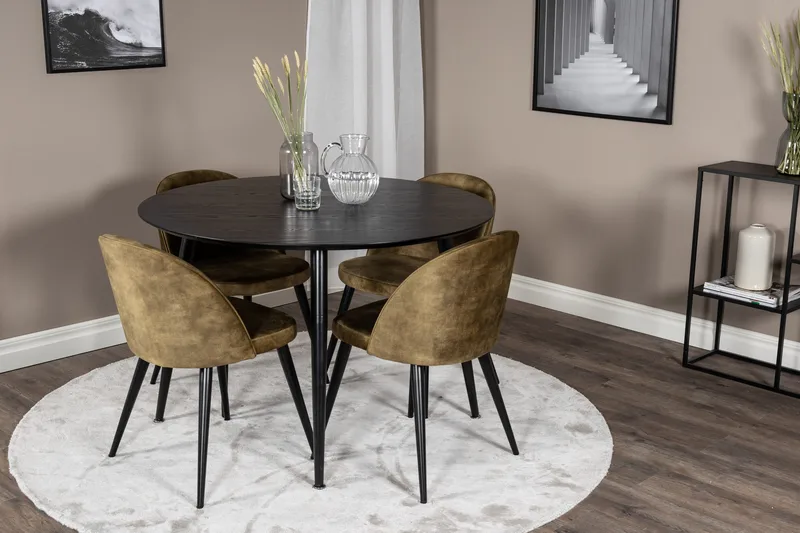 Balisa Spisegruppe 115 cm Rund inkl. 4 Sedavi Stoler - Svart/Messing - Møbler - Bord - Spisegruppe