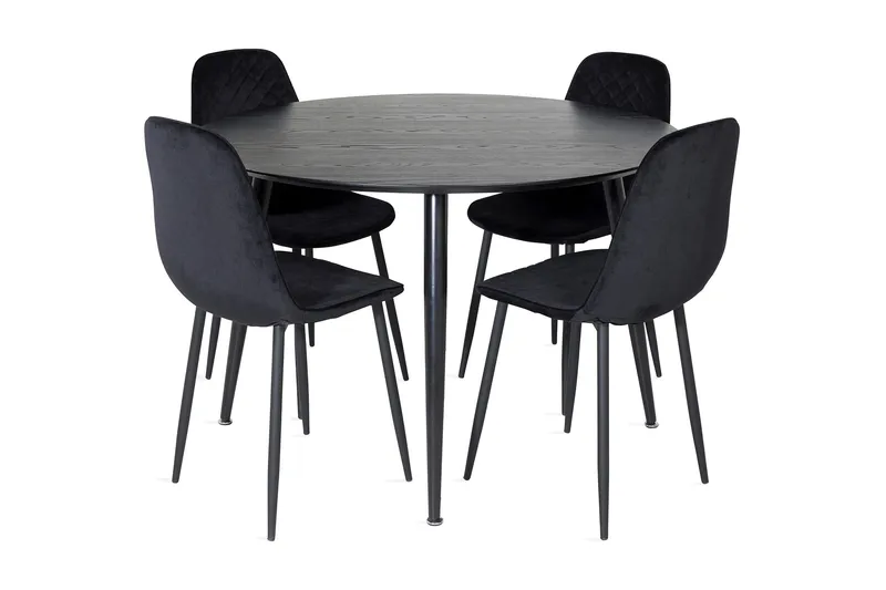 Balisa Spisegruppe 115 cm Rund inkl. 4 Ypas Stoler, Svart