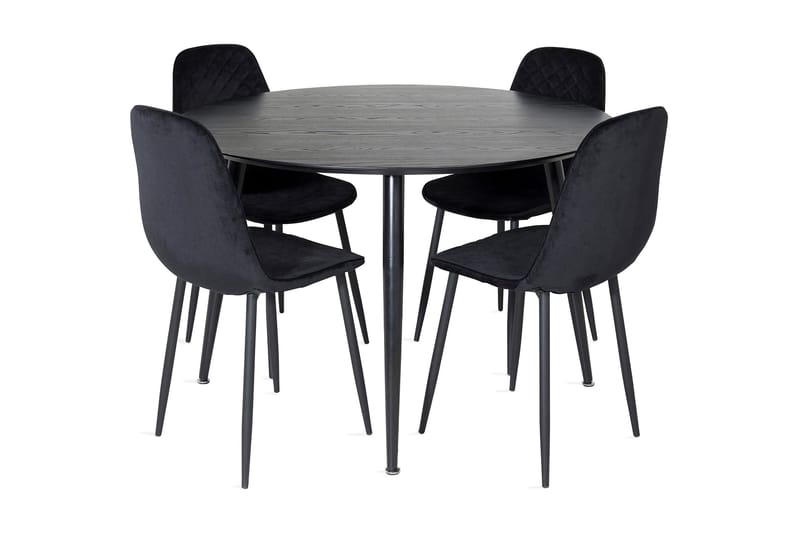 Balisa Spisegruppe 115 cm Rund inkl. 4 Ypas Stoler, Svart