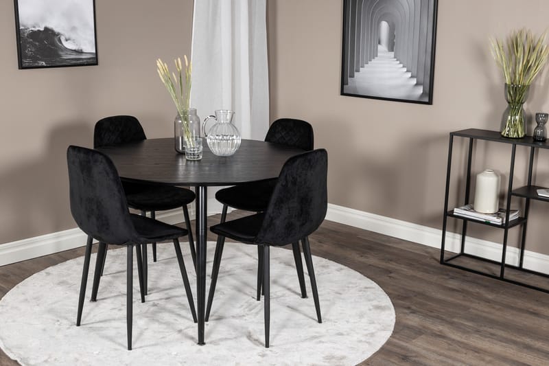 Balisa Spisegruppe 115 cm Rund inkl. 4 Ypas Stoler - Svart - Møbler - Bord - Spisegruppe