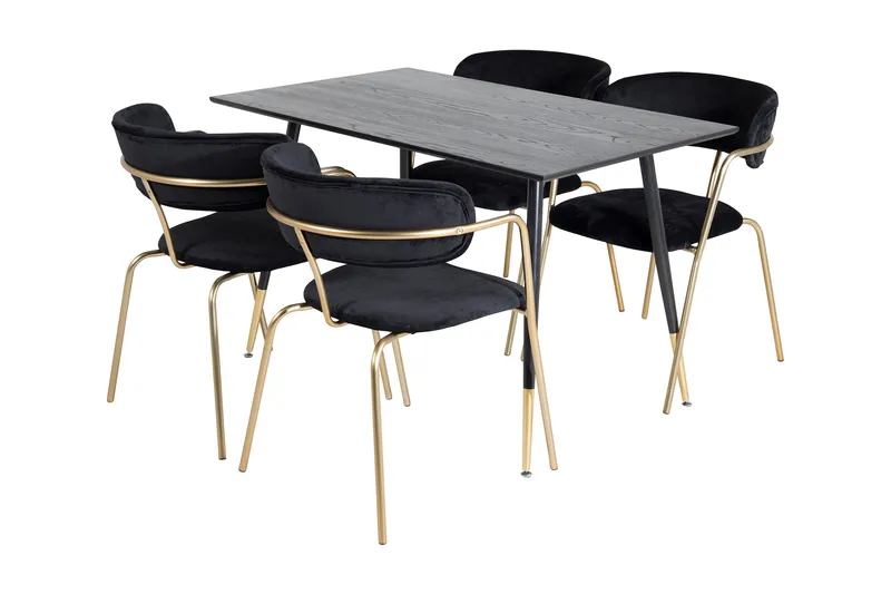 Balisa Spisegruppe 120 cm inkl. 4 Arcarazo Lenestoler, Svart/Messing