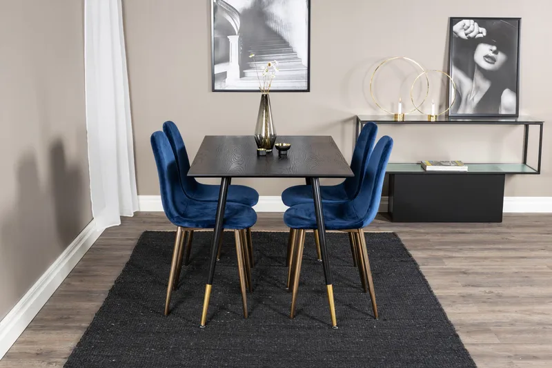Balisa Spisegruppe 120 cm inkl. 4 Valeri Fløyelsstoler - Svart/Blå/Messing - Møbler - Bord - Spisegruppe