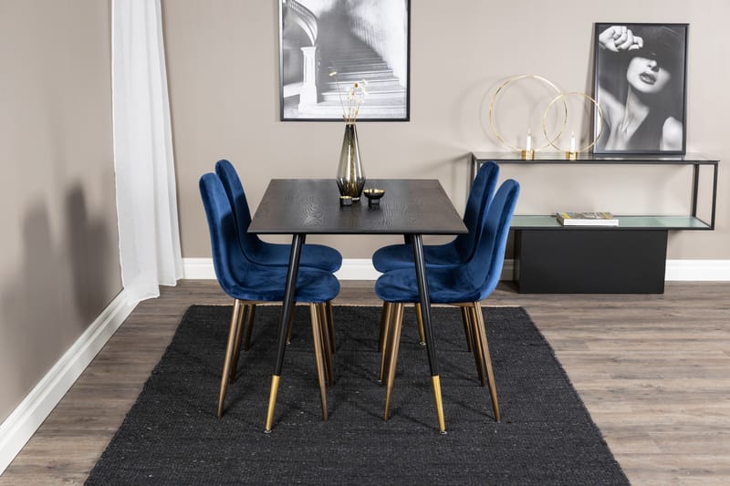 Balisa Spisegruppe 120 cm inkl. 4 Valeri Fløyelsstoler - Svart/Blå/Messing - Møbler - Bord - Spisegruppe