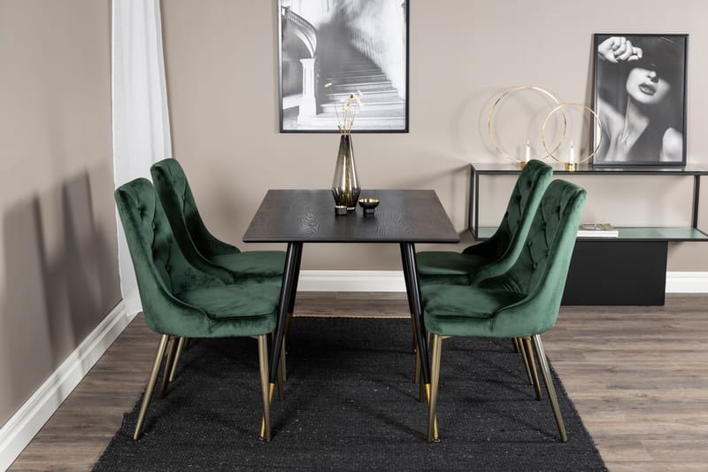 Balisa Spisegruppe 120 cm inkl. 4 Valerie Lyx Fløyelsstoler - Svart/Mørkegrønn/Gull - Møbler - Bord - Spisegruppe
