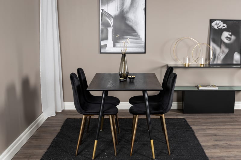 Balisa Spisegruppe 120 cm inkl. 4 Pontus Fløyelsstoler - Svart/Messing - Møbler - Bord - Spisegruppe