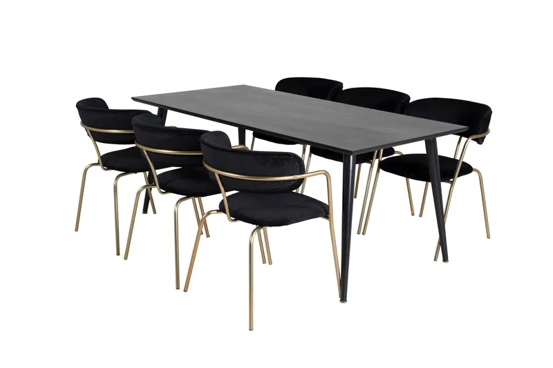 Balisa Spisegruppe 180 cm inkl. 6 Arcarazo Lenestoler, Svart/Messing