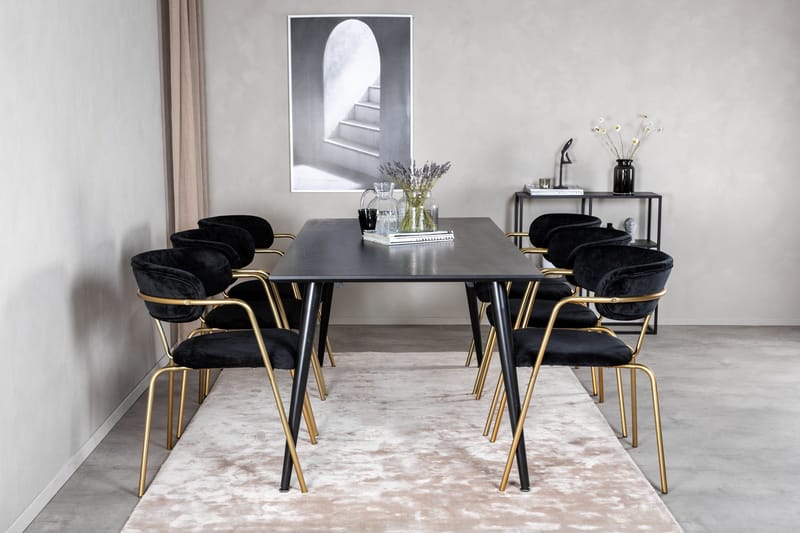 Balisa Spisegruppe 180 cm inkl. 6 Arcarazo Lenestoler - Svart/Messing - Møbler - Bord - Spisegruppe