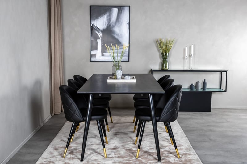 Balisa Spisegruppe 180 cm inkl. 6 Valera Stoler - Svart/Messing - Møbler - Bord - Spisegruppe