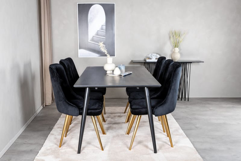 Balisa Spisegruppe 180 cm inkl. 6 Valerie Lyx Stoler - Fløyel/Svart/Gull - Møbler - Bord - Spisegruppe