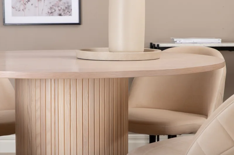 Biana Spisegruppe 100 cm Rund inkl. 4 Velvets Stoler - Beige/Svart - Møbler - Bord - Spisegruppe