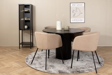 Biana Spisegruppe 110 cm Rund inkl. 4 Berita Stoler - Svart/Beige - Møbler - Bord - Spisegruppe