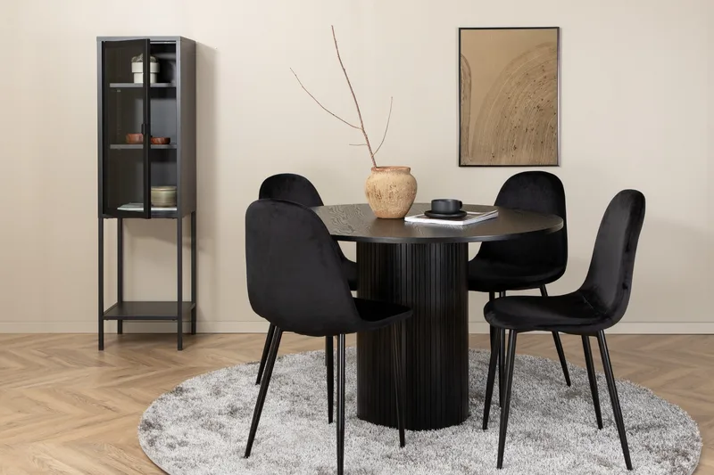 Biana Spisegruppe 110 cm Rund inkl. 4 Pontus Stoler, Svart