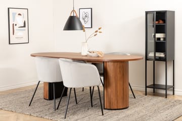 Biana Spisegruppe 200 cm Oval inkl. 4 Berita Fløyelsstoler - Valnøttbrun/Svart/Grå - Møbler - Bord - Spisegruppe