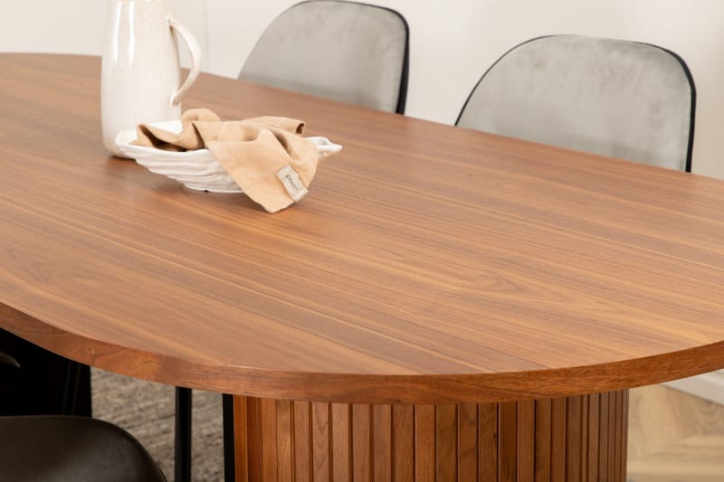 Biana Spisegruppe 200 cm Oval inkl. 4 Emsa Stoler - Valnøttbrun/Lysegrå/Svart - Møbler - Bord - Spisegruppe