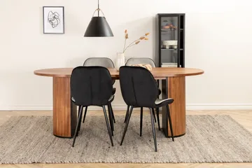 Biana Spisegruppe 200 cm Oval inkl. 4 Emsa Stoler - Valnøttbrun/Lysegrå/Svart - Møbler - Bord - Spisegruppe