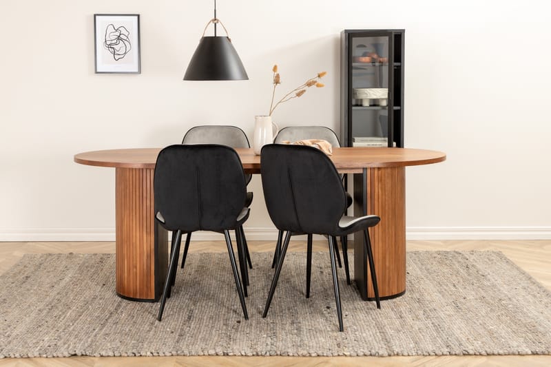 Biana Spisegruppe 200 cm Oval inkl. 4 Emsa Stoler - Valnøttbrun/Lysegrå/Svart - Møbler - Bord - Spisegruppe