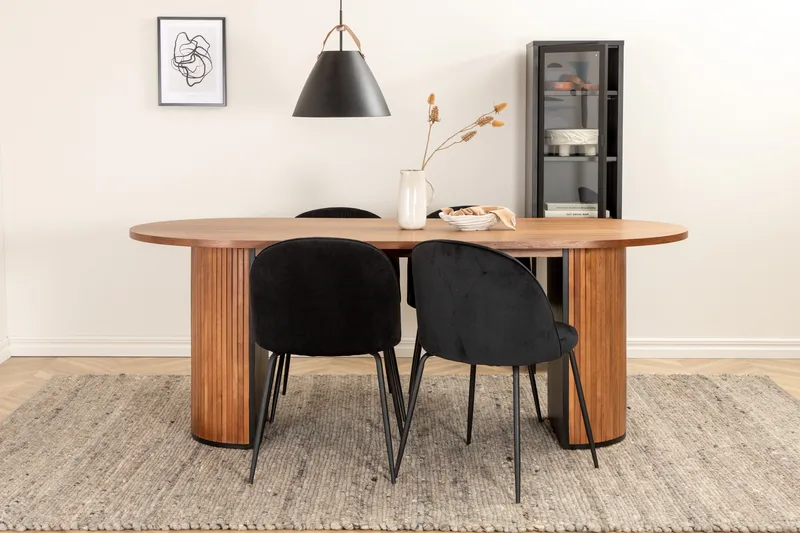 Biana Spisegruppe 200 cm Oval inkl. 4 Foyos Stoler - Valnøttbrun/Svart - Møbler - Bord - Spisegruppe