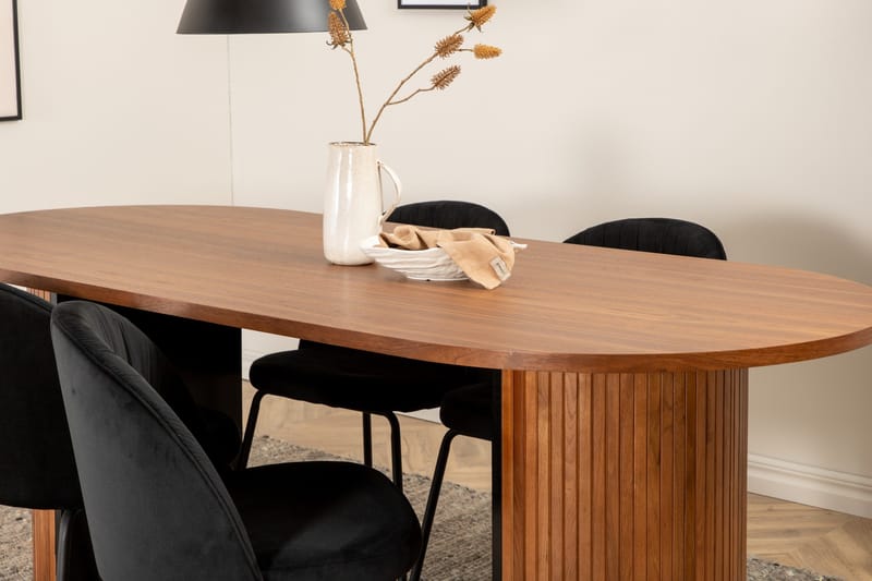 Biana Spisegruppe 200 cm Oval inkl. 4 Foyos Stoler - Valnøttbrun/Svart - Møbler - Bord - Spisegruppe