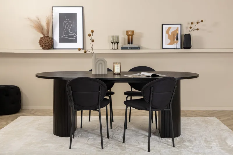 Biana Spisegruppe 200 cm Oval inkl. 4 Moncoll Stoler - Svart - Møbler - Bord - Spisegruppe