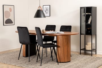 Biana Spisegruppe 200 cm Oval inkl. 4 Robin Fløyelsstoler - Valnøttbrun/Svart - Møbler - Bord - Spisegruppe